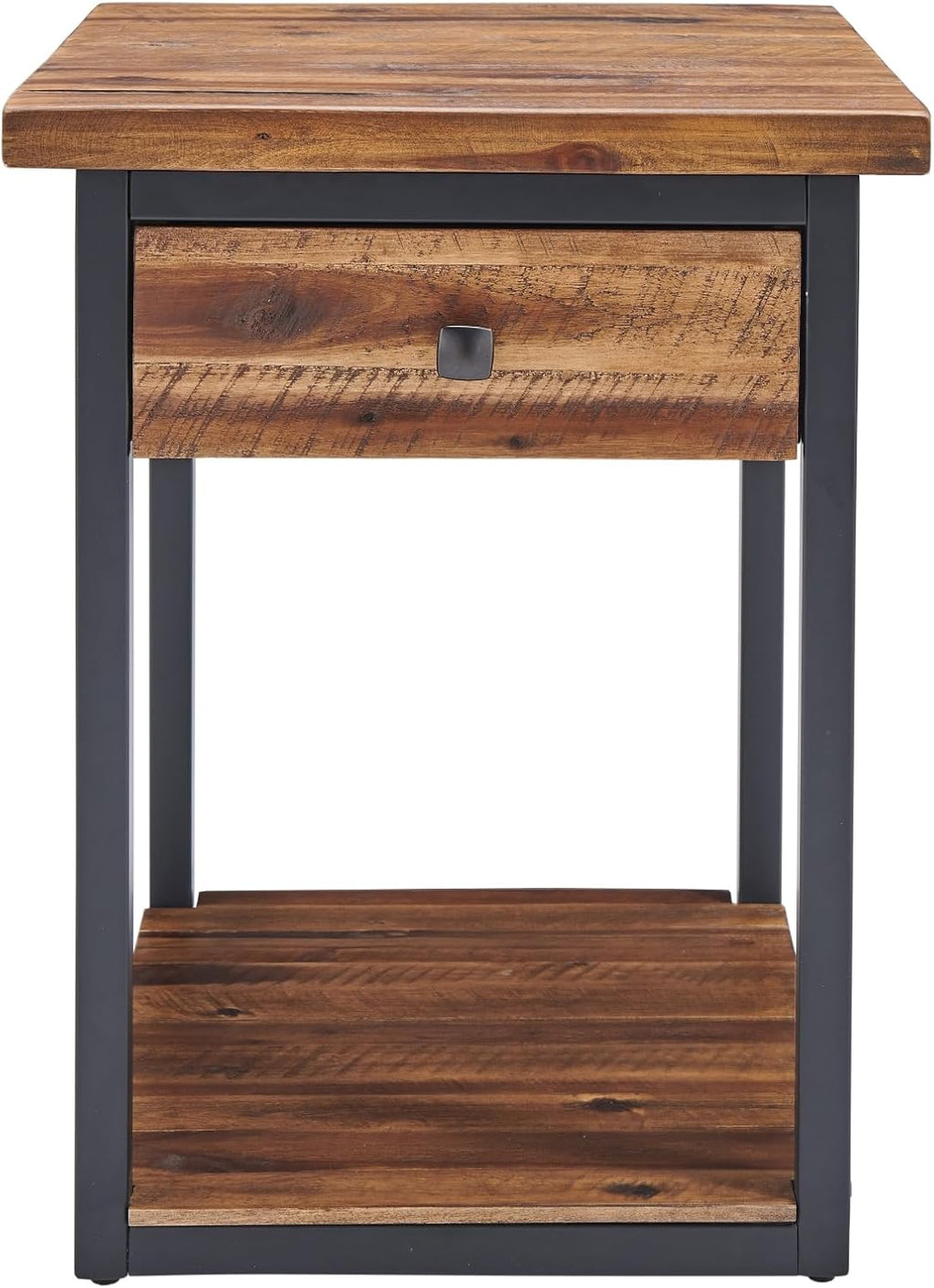 Claremont Rustic Solid Wood End Table with Drawer and Shelf – Farmhouse Accent or Nightstand with Natural Knots, Rough-Hewn Edges for Living Room or Bedroom by Alaterre Furniture (Dark Brown)