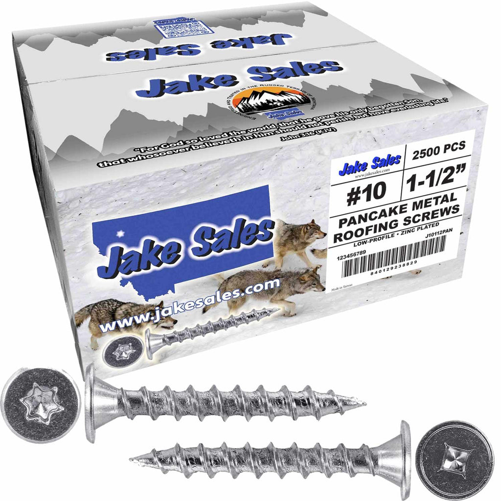 10 x 1-1/2' Low Profile Pancake Head Roofing Screws - Wood to Metal - for Standing Seam Roofs - Zinc Plated - 20 X 250 Bags - 5,000 Screws