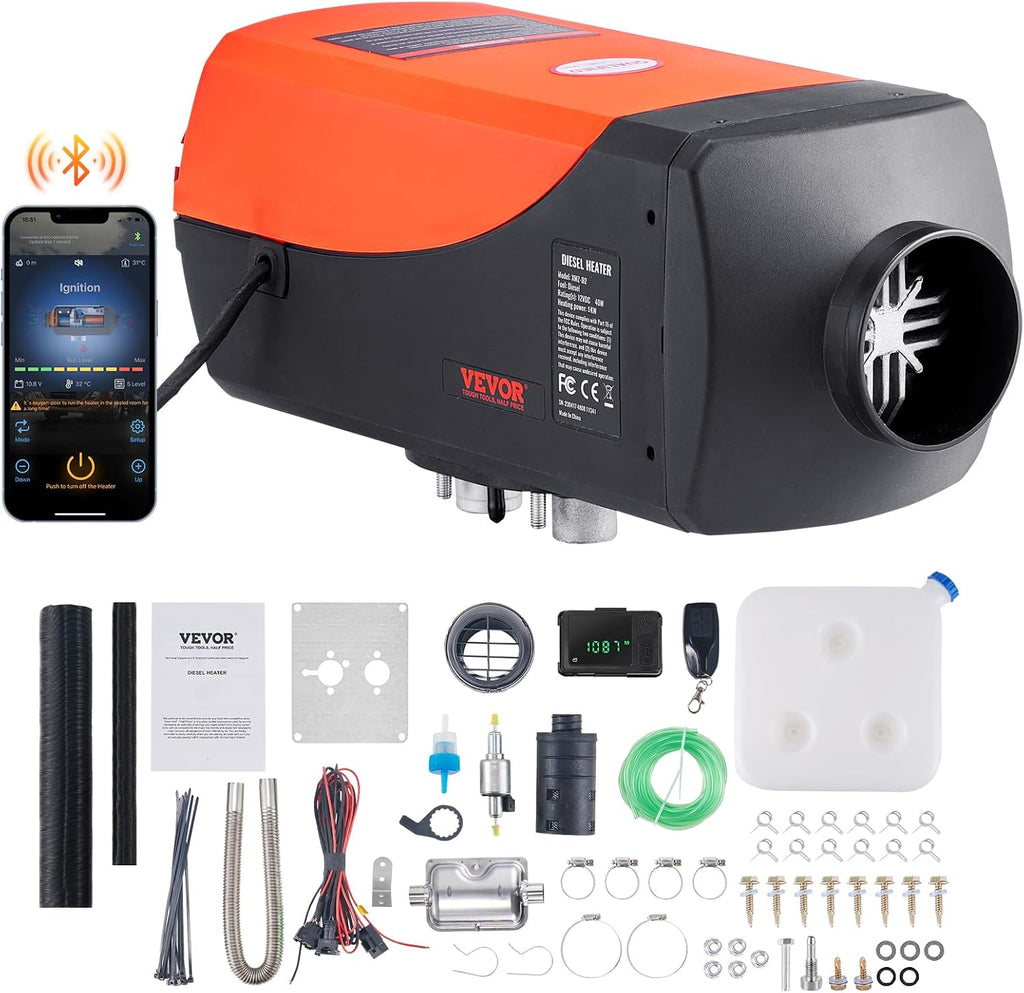 VEVOR Diesel Heater 5KW, Features Bluetooth App, Auto Altitude Tuning, Comes with Remote & LCD Display, Suitable for RVs, Trailers, Campers, Boats & Indoor Use