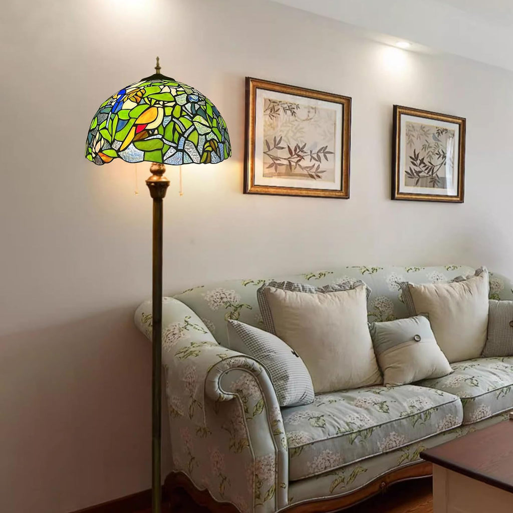 Tiffany Lamp Shade Replacement Only 16X9 Inch Victorian Stained Glass Lampshades, Vintage Green Parrot Light Cover for Table Lamp Floor Lamp Hanging Pendant lamp Ceiling Light