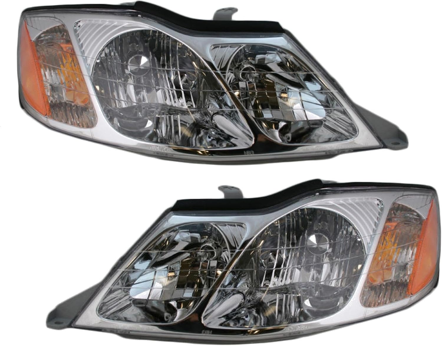 TRQ Driver and Passenger Side Headlight Assembly Set Chrome Housing Compatible with 2000–2004 Toyota Avalon