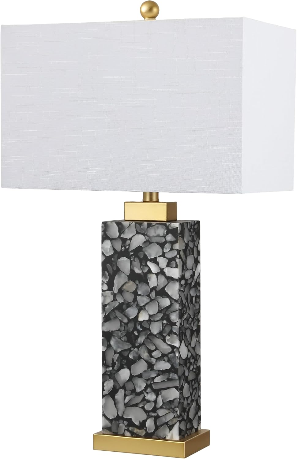 JONATHAN Y 27.5' Black Alabaster Gold Rectangular Table Lamp with Night Light Contemporary Coastal Bedside Lamp for Bedroom with White Linen Shade LED Bulbs Included JYL6201C