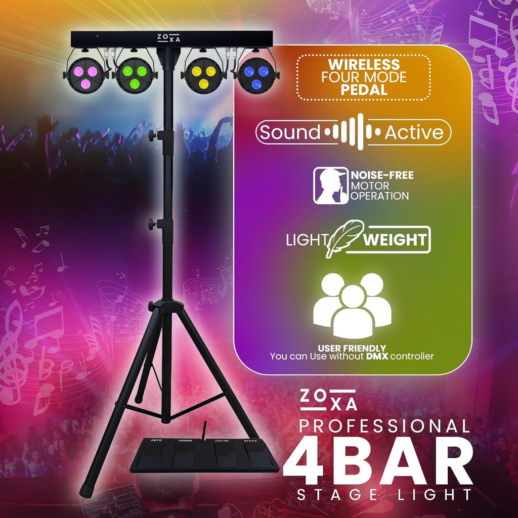 DJ Lights and Stage Lights with Stand | LED Par Gigbar with DMX, Sound-Activated Strobe Light for Parties | DJ Lighting Package, Heavy Duty Light Stand, Uplights for Events