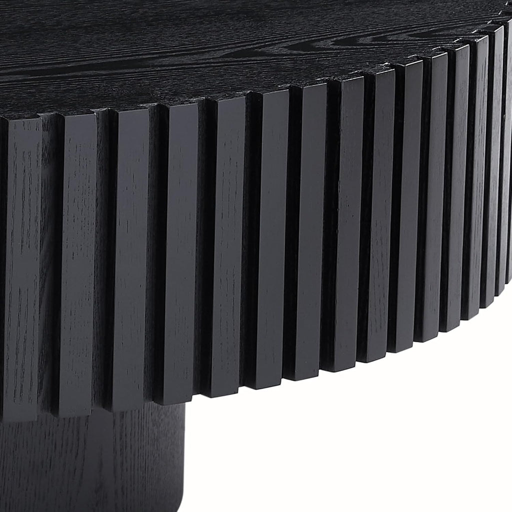 Round Coffee Modern Fluted Coffee Table Pedestal Circle Center Table for Living Room Apartment, ø31.49'', Black
