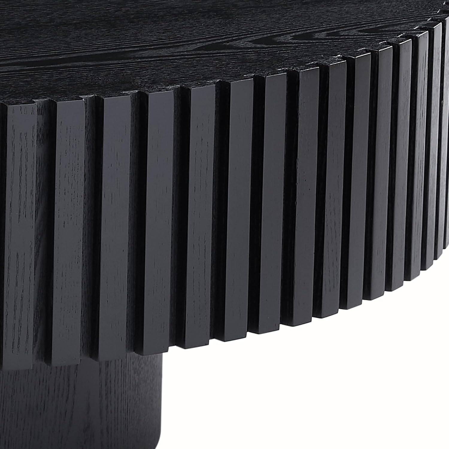 Round Coffee Modern Fluted Coffee Table Pedestal Circle Center Table for Living Room Apartment, ø31.49'', Black