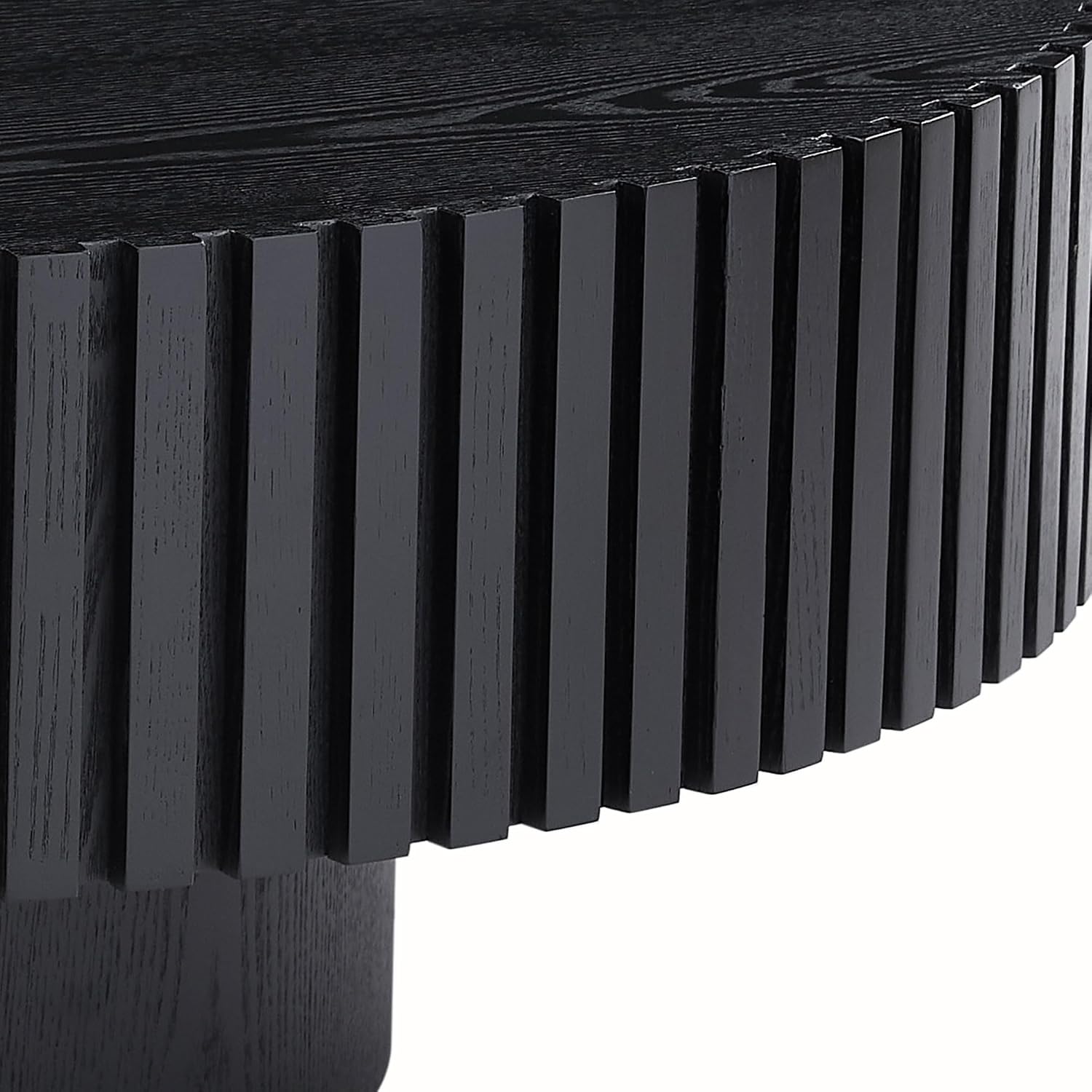 Black Round Coffee Table Pedestal Circle Coffee Table for Living Room Contemporary Fluted Table for Apartment Easy Assembly ø35.43'', Black