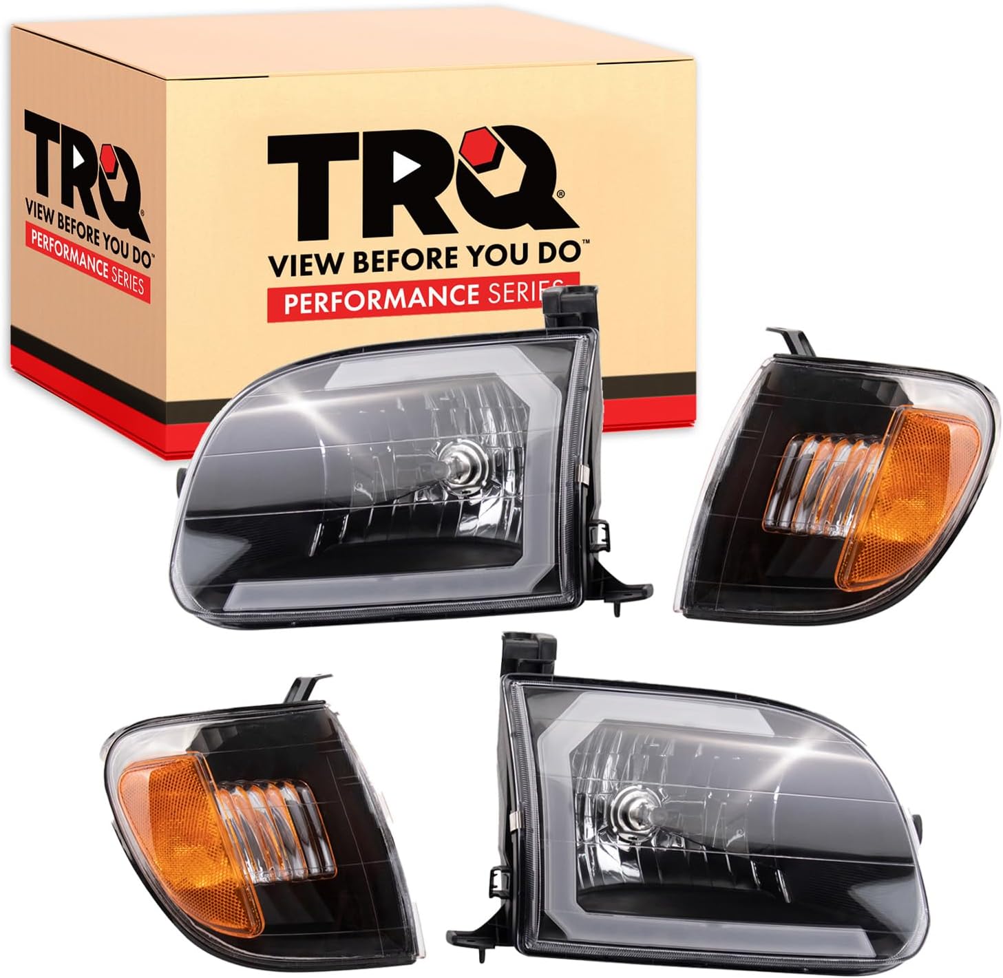 TRQ Performance Driver and Passenger Side Headlight Assembly Set Compatible with 00-03 Toyota Tundra 04 Toyota Tundra Regular Cab 04 Toyota Tundra Extended Cab