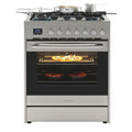 KoolMore 30' Inch Professional Gas Range Stove with 5 Burner Cooktop, Rapid Convection Oven, and Digital Timer with Heavy-Duty Cast Iron Grates, Stainless-Steel Appliance (KM-FR30G-SS),Silver