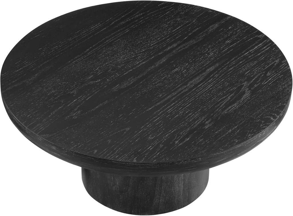 35.98'' Round Coffee Table, Circle Wood Black Coffee Table for Living Room, Modern Retro Style Pedestal Coffee Table, Easy Assembly, Black-ø35.98''