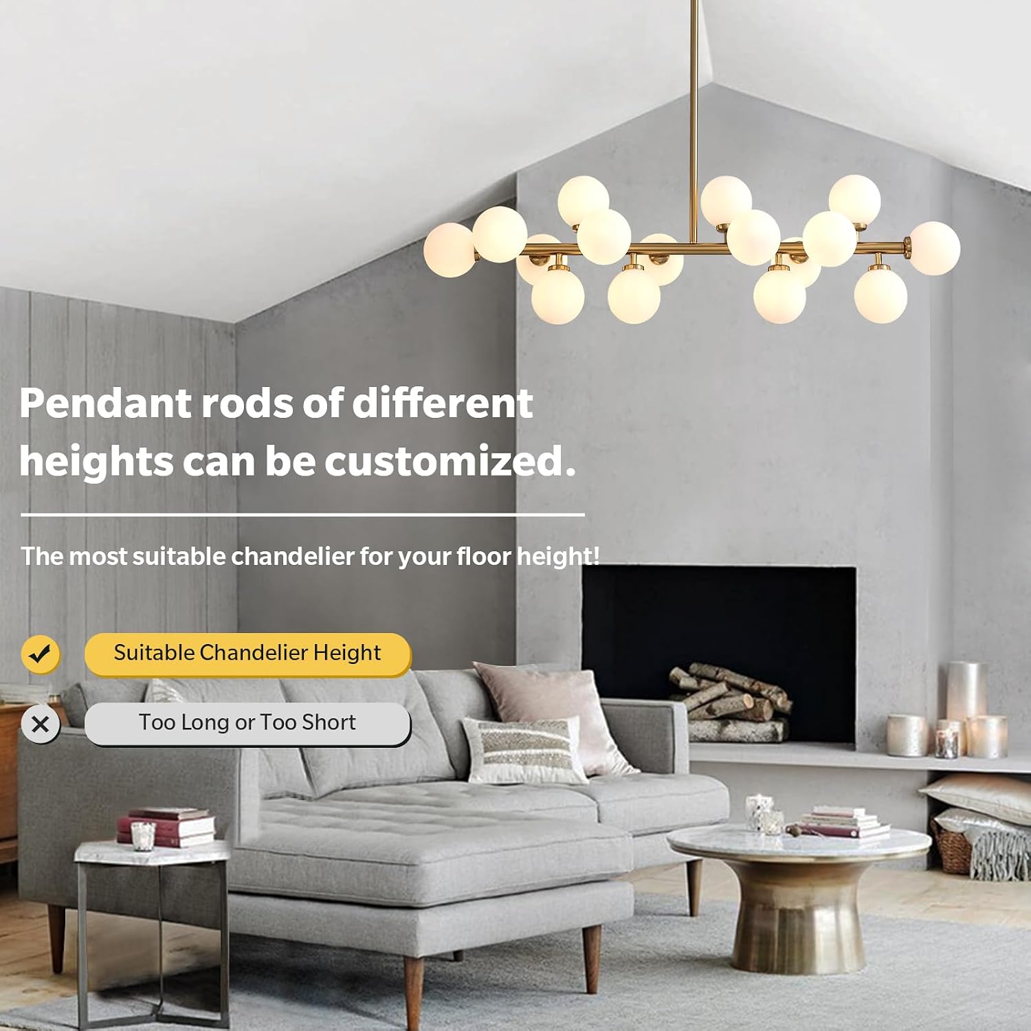Gold Dining Room Chandelier Over Table Mid Century Modern Chandelier White Glass Globe Lampshade Linear Pendant Lighting Fixture for Living Room Dining Table 16 Lights