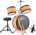 3-Piece Beginner Drum Set, Beginner Drum Set,with Bass Tom Snare Drum, 14 Inch Drum Kit with Snare, Cymbal, Drumsticks, Adjustable Seat (Yellow)