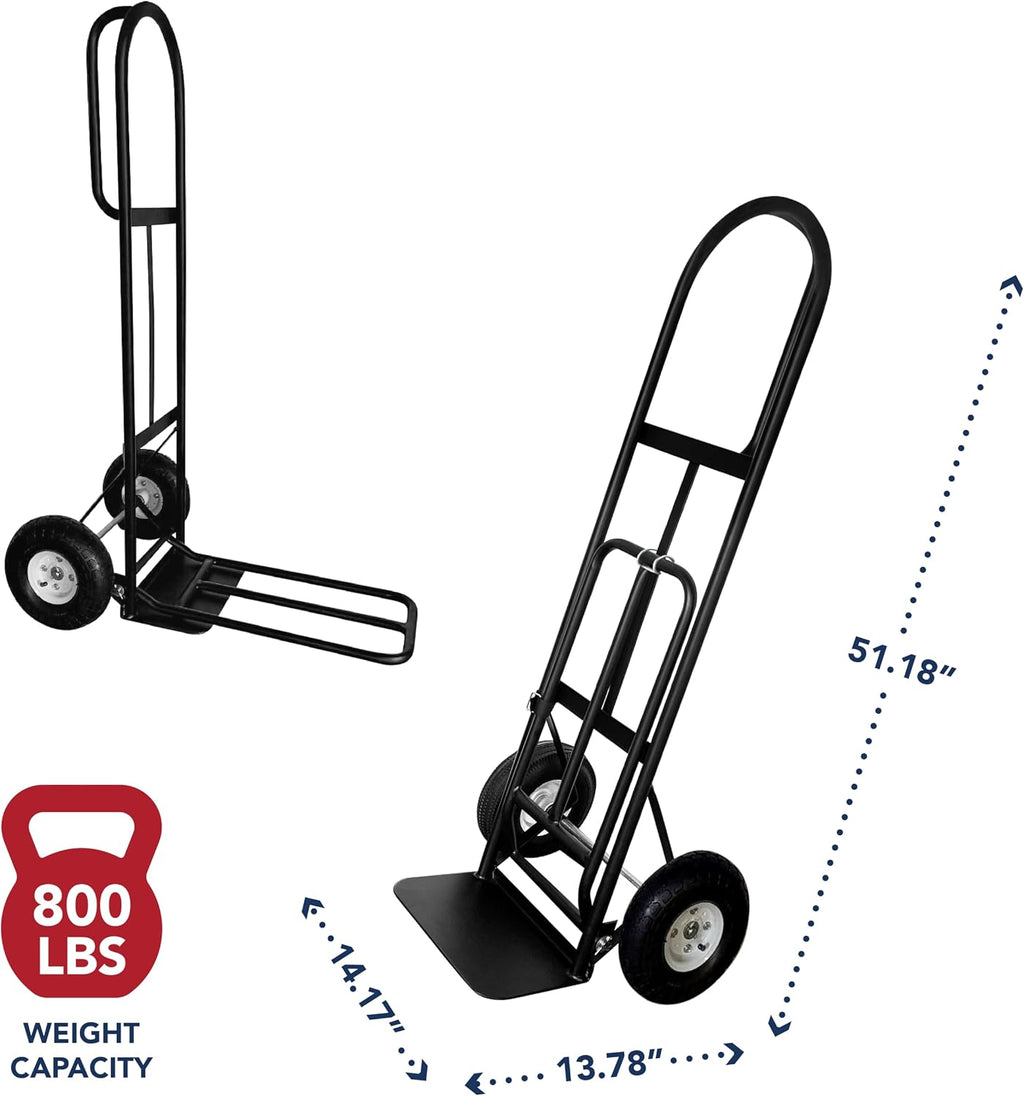 Olympia Tools 800 Lb Sack Hand Truck with Folding Nose, D Handle and 10' Pneumatic Wheels for Home and Office Use