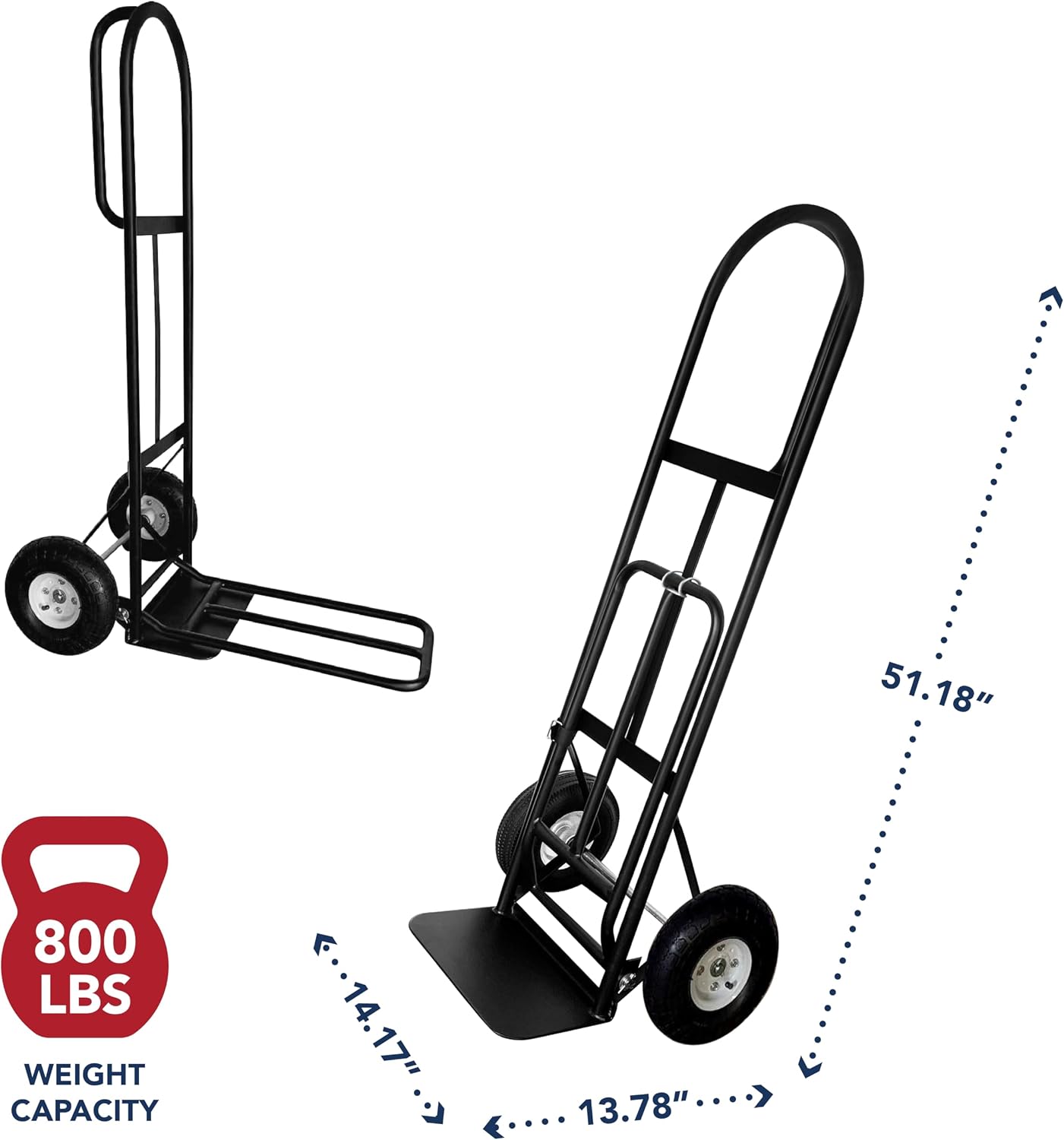 Olympia Tools 800 Lb Sack Hand Truck with Folding Nose, D Handle and 10' Pneumatic Wheels for Home and Office Use