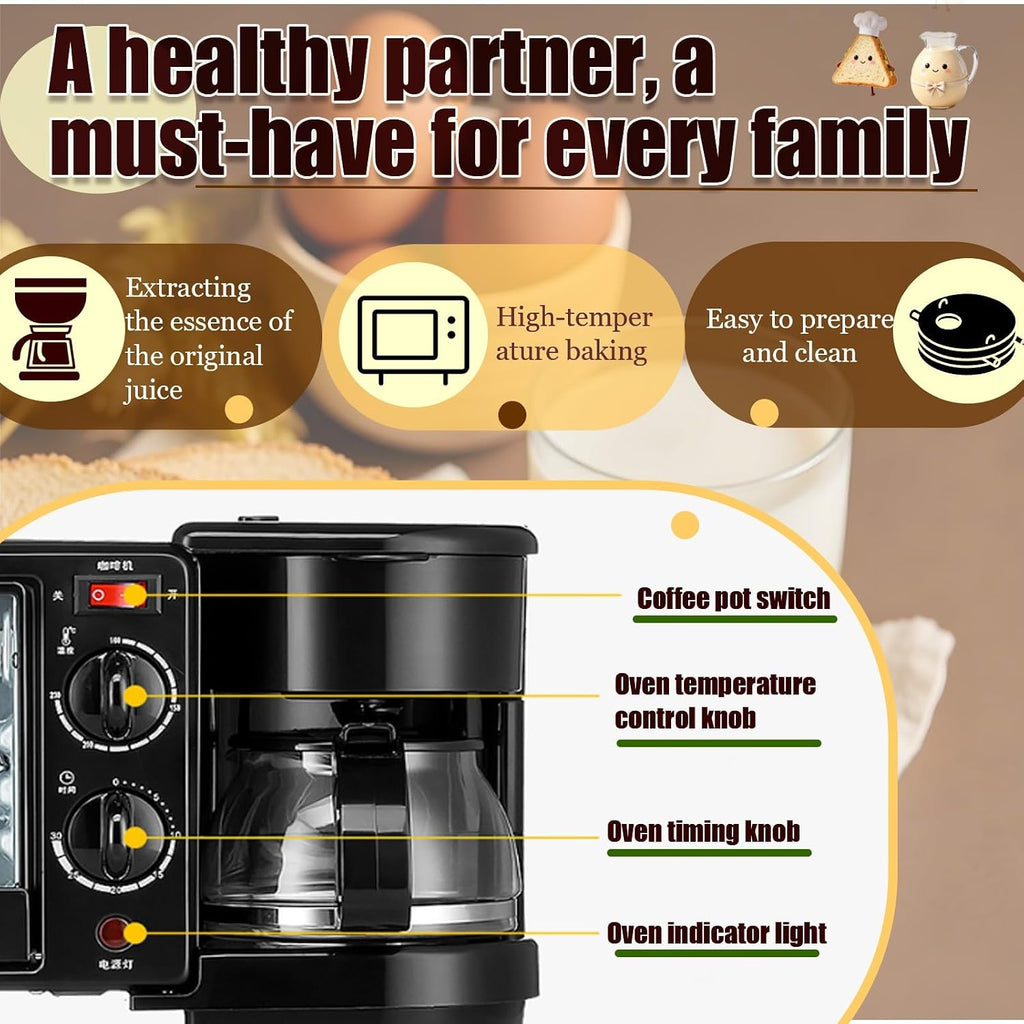 Breakfast Center 4-in-1 with Coffee Maker, Non-stick Skillet, 7L Toaster Oven and Dual Heating Elements, Compact Kitchen Appliance for Apartments and Dorm Living