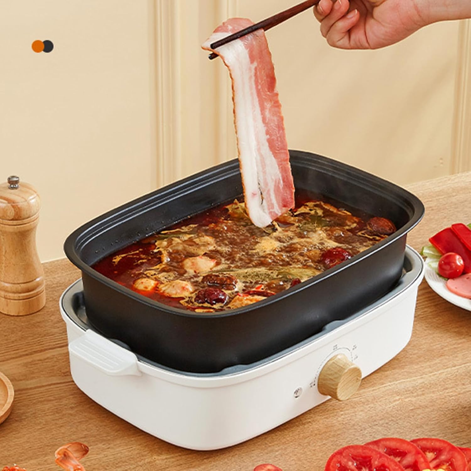 Zerodis ,1200W Multifunctional Split Design Adjustable Temperature Electric Cooking Pot Frying Pan Electric Shabu Shabu Pot for Roasting Frying Boiling (US Plug 110V), Zerodis7c6xq9gi53-12