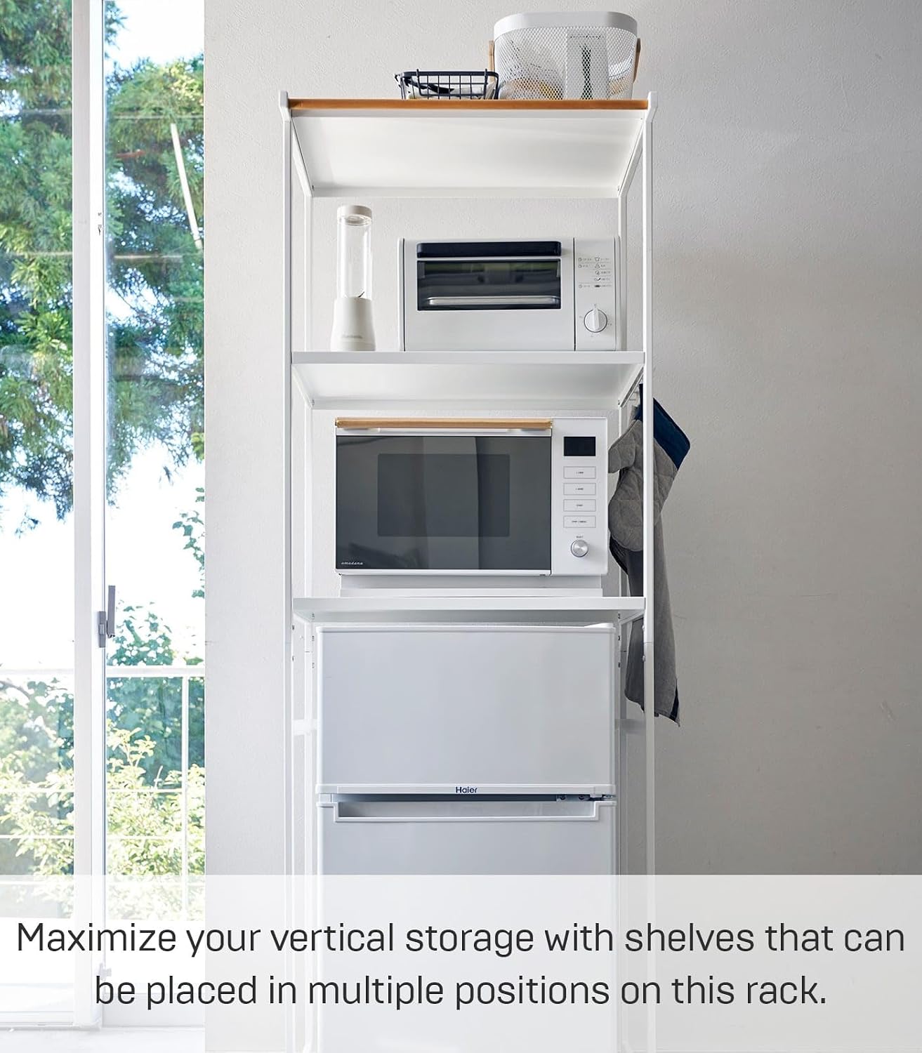 YAMAZAKI Home Tower Kitchen Appliance Storage Rack Metal Shelving Unit - Standing Organizer Heavy Duty Shelves - 67-Inch (Fridge), 67' - Steel