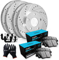 R1 Concepts Front and Rear Brake Kit For 2001-2006 Lexus LS430| Drilled Slotted Brake Rotors| Ceramic Brake Pads and Rotors Kit| Hardware, Sensor included