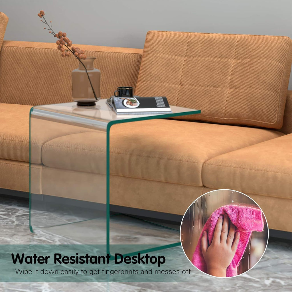Tangkula Tempered Glass End Table, Clear Sofa End Tables with Waterfall Edges & Non-Slip Pad, 18 x 18 x 16 inches, No Assembly Needed, Transparent Glass Side Table for Living Room Bedroom Office