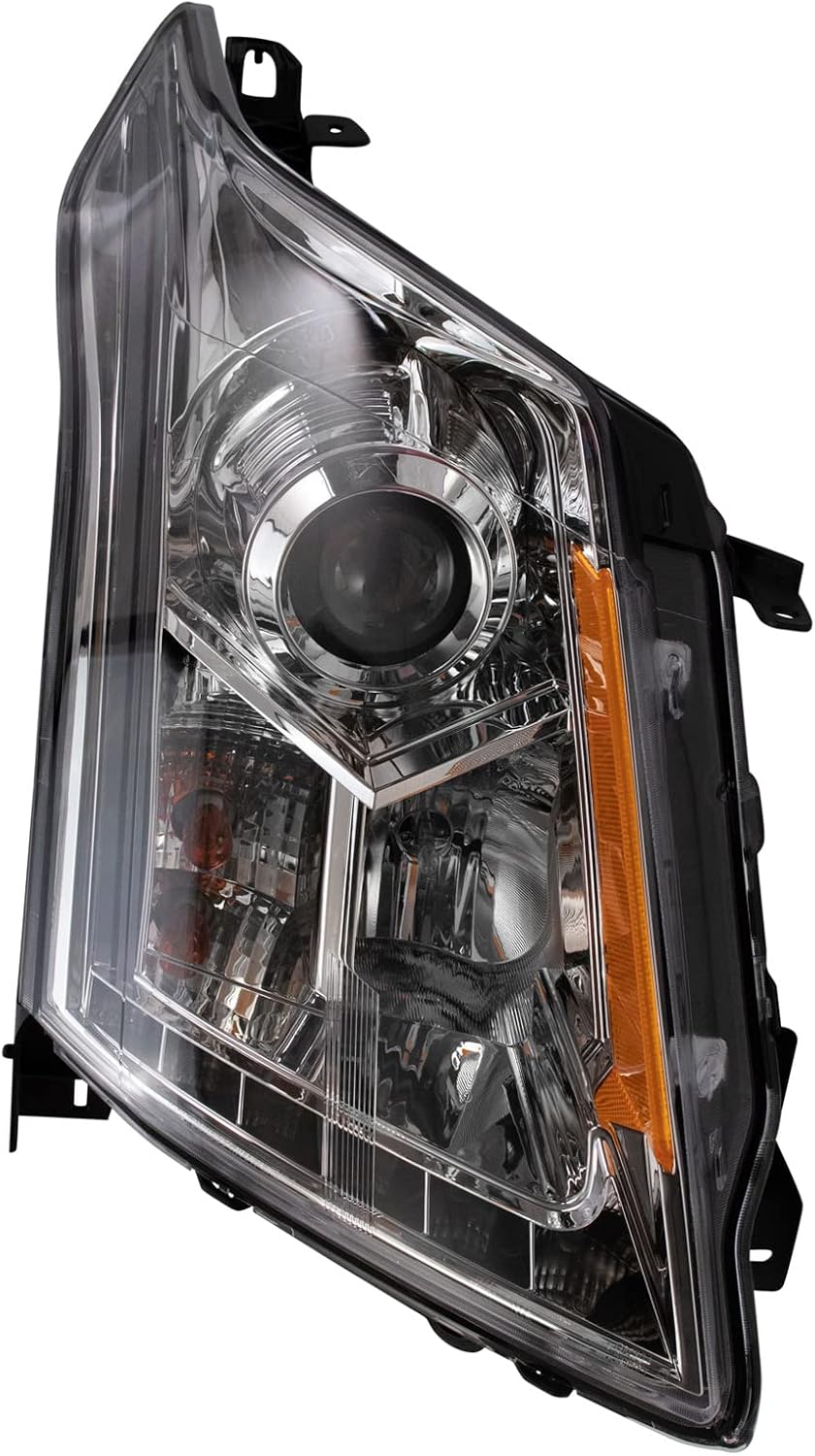 TRQ 2 Piece Headlight Assembly Set Performance Halogen LED Light Bar Chrome Bezel Driver & Passenger Side Compatible with Cadillac SRX 2010-2016 GM2502345 GM2503345 22853872 22853873