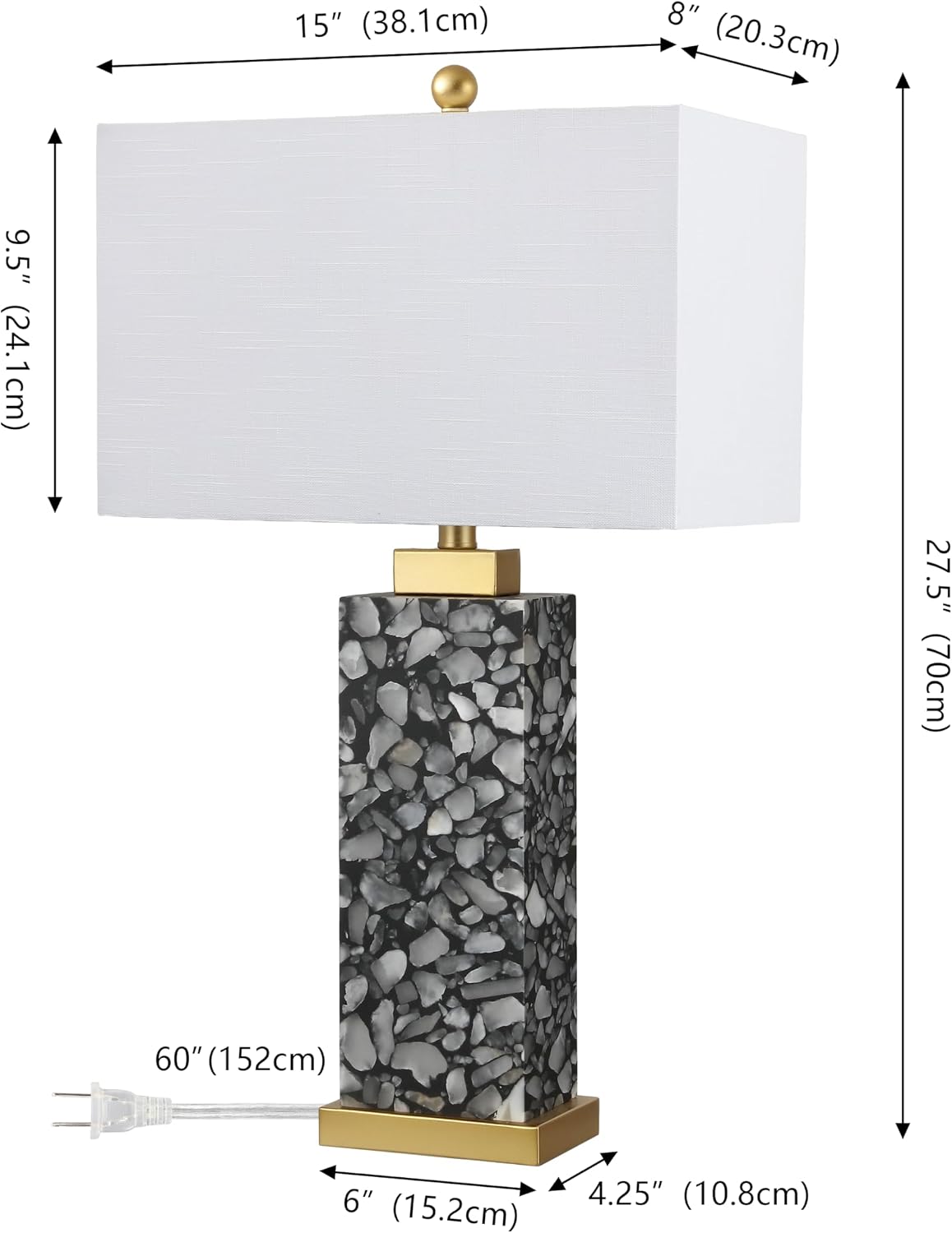 JONATHAN Y 27.5' Black Alabaster Gold Rectangular Table Lamp with Night Light Contemporary Coastal Bedside Lamp for Bedroom with White Linen Shade LED Bulbs Included JYL6201C