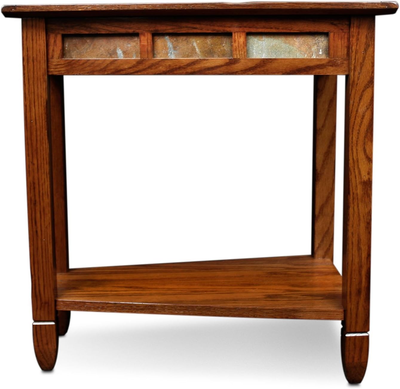 Leick Home Slate End Table, Solid Wood, Narrow Wedge Shape, Slate Tile Insets, Bottom Display Shelf, Easy-Assembly, Rustic Oak, 23.5 in. L x 17 in. W x 24 in. H, 10056