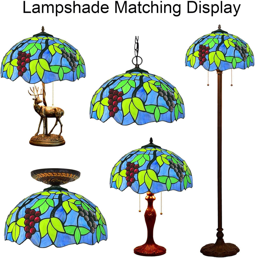 Tiffany Lamp Shade Replacement 16X9 Inch Vintage Stained Glass Lampshades Only with Cap Christmas Home Decor Blue Grape Design Handmade Light Cover for Table lamp Pendant Light Floor Lamp