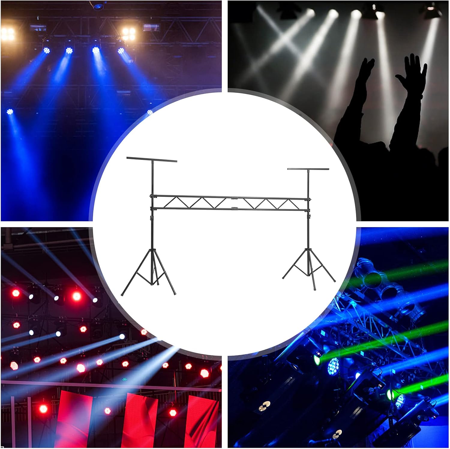 Portable DJ Lighting Truss Stand, Freestanding Metal T Bar Trussing Sturdy and stable Stand Tripod Exhibition lights Packages Heavy Duty Stage Lighting Truss with Anti Footbeds for Weddings Bars