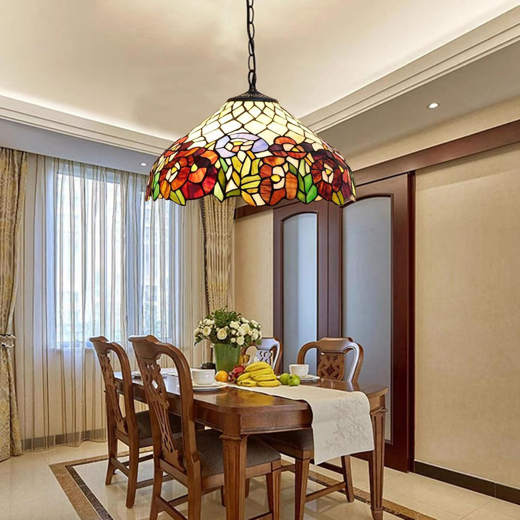 Rose Table Lamp Shade Replacement Only 16X9 Inch Tiffany Style Stained Glass Cream Amber Lampshades, Vintage Pastoral Romance Light Cover for Desk Light Floor Lamp Pendant Ceiling Lamp,A2
