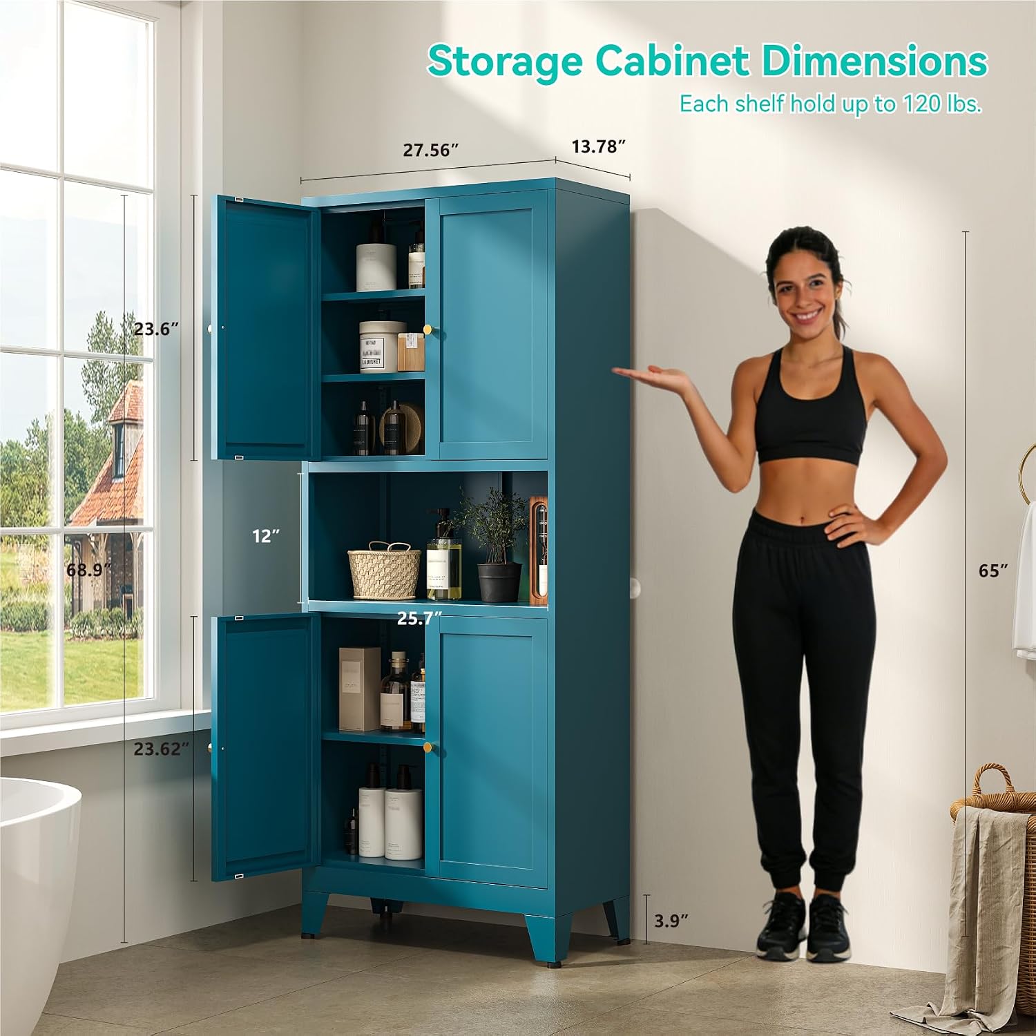 69' Tall Pantry Cabinet with Open Shelf,13.78'Deep By 28' Wide Storage Cabinet with Doors and Adjustable Shelves,Microwave Stand,for Kitchen Dining Room Living Room Bathroom,Teal Blue,1Pc