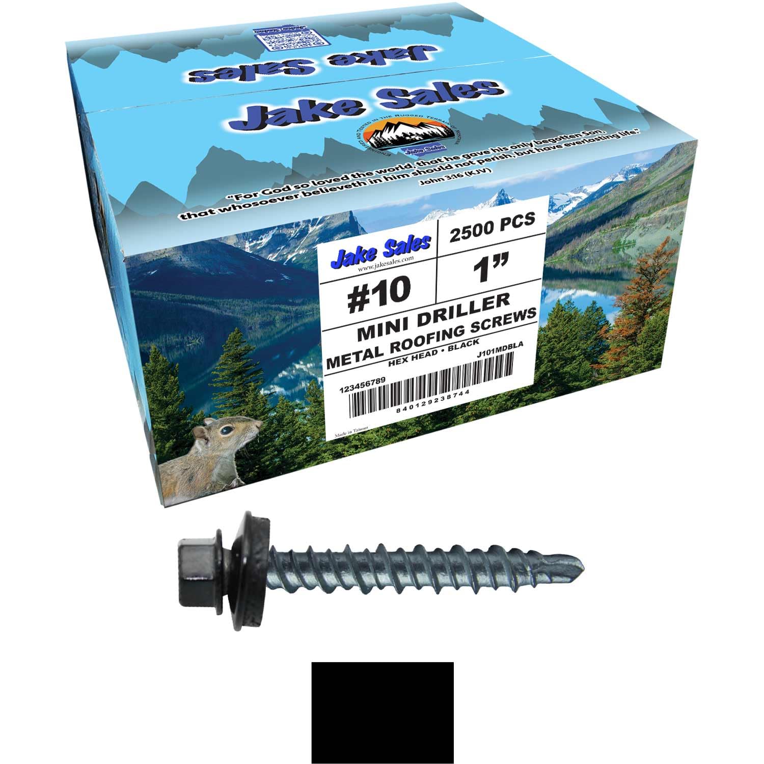 10 x 1 Black Galvanized Mini Driller Metal to Wood Siding Screws - Hex Washer Head - Self-Starting/Tapping - - EPDM Washer. 12 X 250 Bags - 3,000 Screws