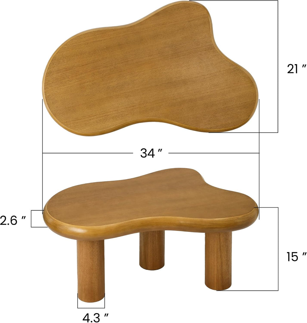 34'(L) Cloud Coffee Table, Modern Wood Coffee Table for Living Room, Accent Center Tables with 3 Legs, Small Tea Tables for Balcony, Patio, Bedroom, Wood