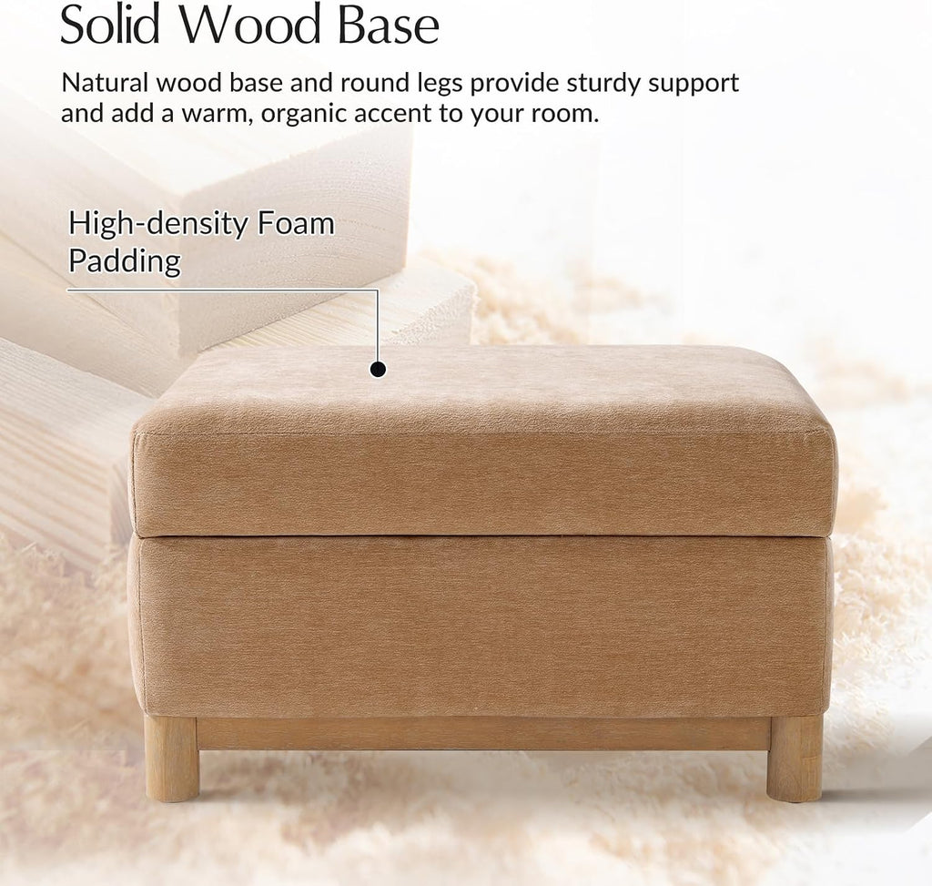 HULALA HOME 30.25' Ottoman Coffee Table with Reversible Tray Lid, Modern Upholstered Storage Ottoman with Solid Wood Base, Removable Top, Footrest and Extra Seating for Bedroom or Living Room, Camel
