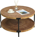 Awescuti Round Boho Wood Coffee Table - 29.1' Farmhouse Natural Circle Wooden 2-Tier Coffee Tables Living Room Furniture, 29.1' D x 18.3' H, Natural Wood Color