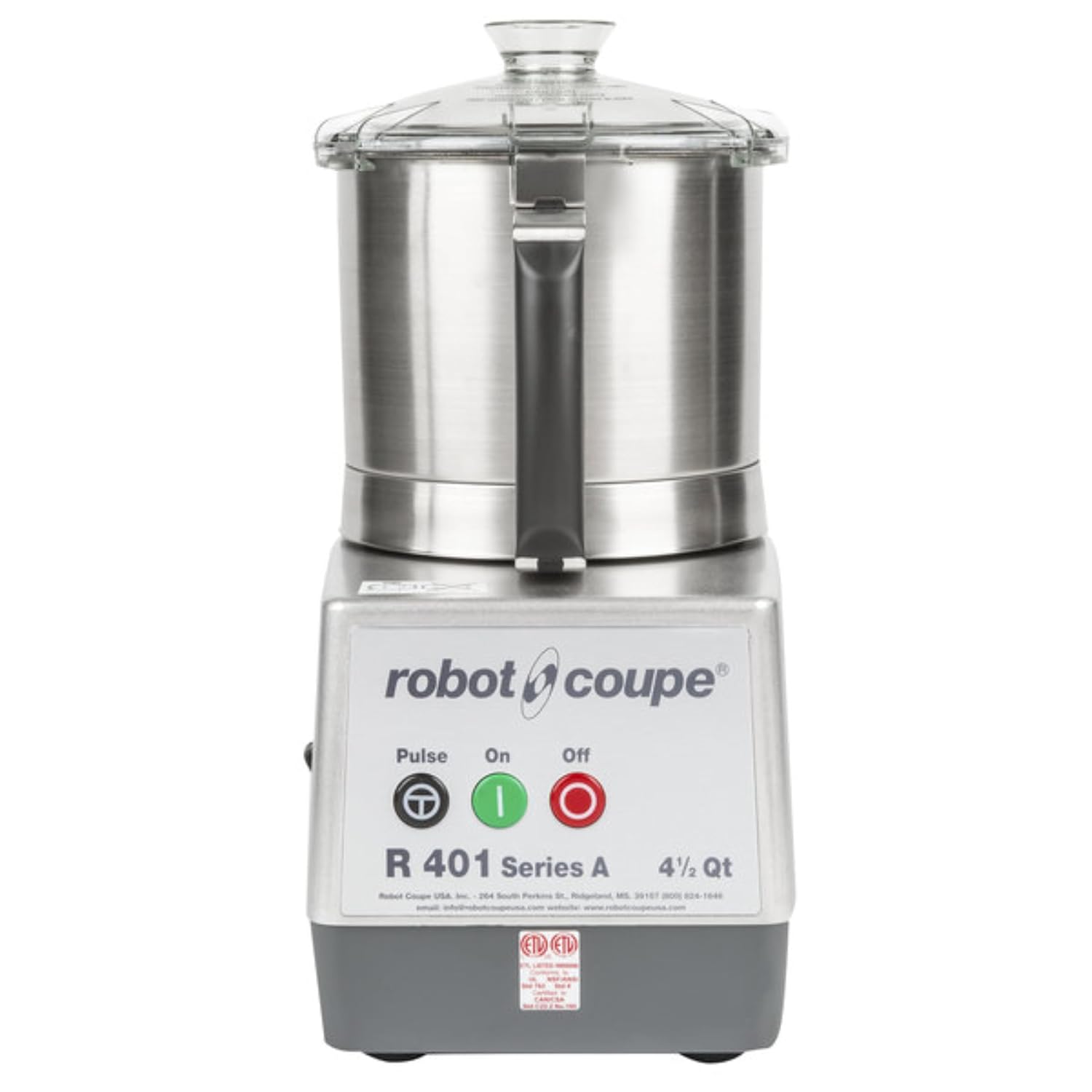 Robot Coupe R401B Food Processor 1245-00127, 4.5 Qt Stainless Steel Bowl, Single-Speed Commercial Chopper Machine, S-Blade, 1.5 HP Motor, Grey, Kitchen Food Processor, 120V