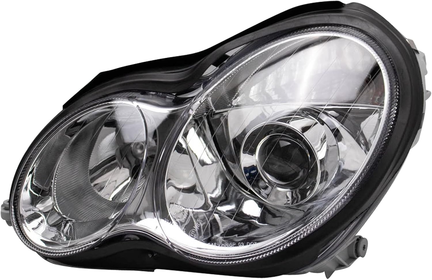 TRQ Performance Driver and Passenger Side Headlight Assembly Set Chrome Housing Compatible with 01-05 Mercedes Benz C240 C320 05-07 Mercedes Benz C230 Halogen Only