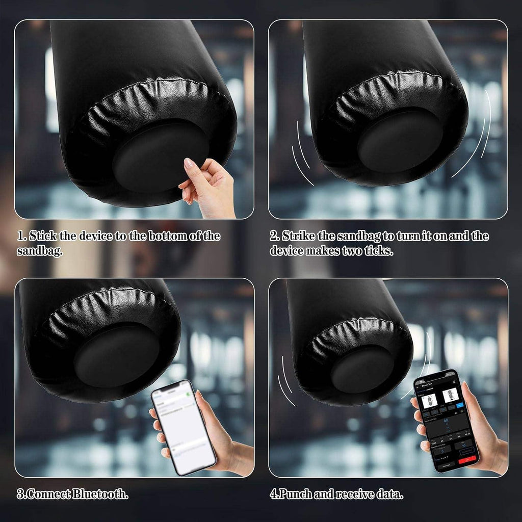 Real-Time Punch Power Tracker with 200H Runtime | Smart Boxing Sensor with App | Voice Feedback & Data Charts for Heavy Punching Bags, Boxing & Kickboxing Black