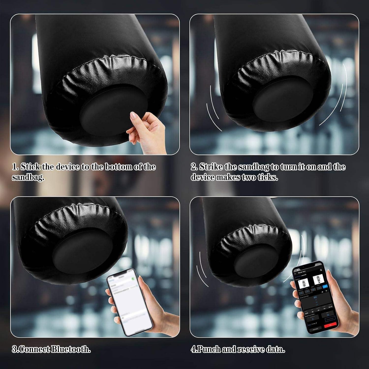 Real-Time Punch Power Tracker with 200H Runtime | Smart Boxing Sensor with App | Voice Feedback & Data Charts for Heavy Punching Bags, Boxing & Kickboxing Black
