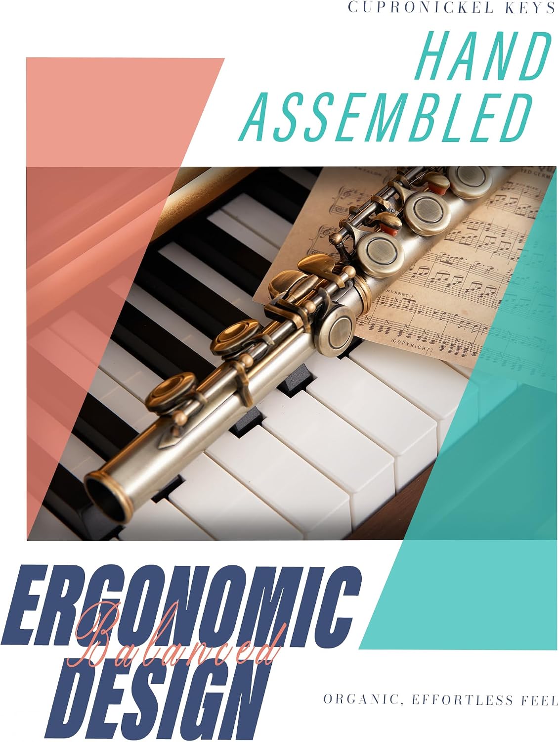 AKLOT Closed-Hole Concert C Flute: Flute Instrument with 16 Keys, Offset G, Smooth Cupronickel Keys, Air-Tight Pads, Include Stylish Leather Hard Case, Cleaning Kit, Stand, Gloves (LUM-AR)