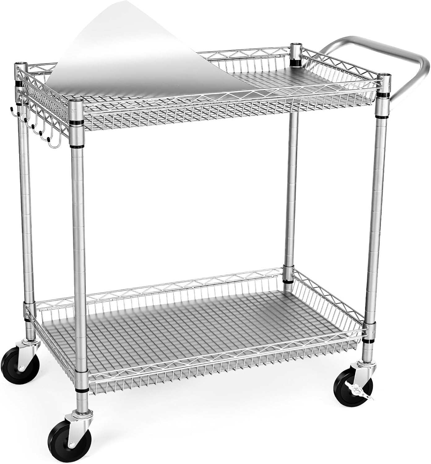 WDT Heavy Duty 2 Tier Rolling Cart, NSF Listed, 660Lbs Capacity, Commercial Grade Metal, 35.63'x18.1'x33.93'