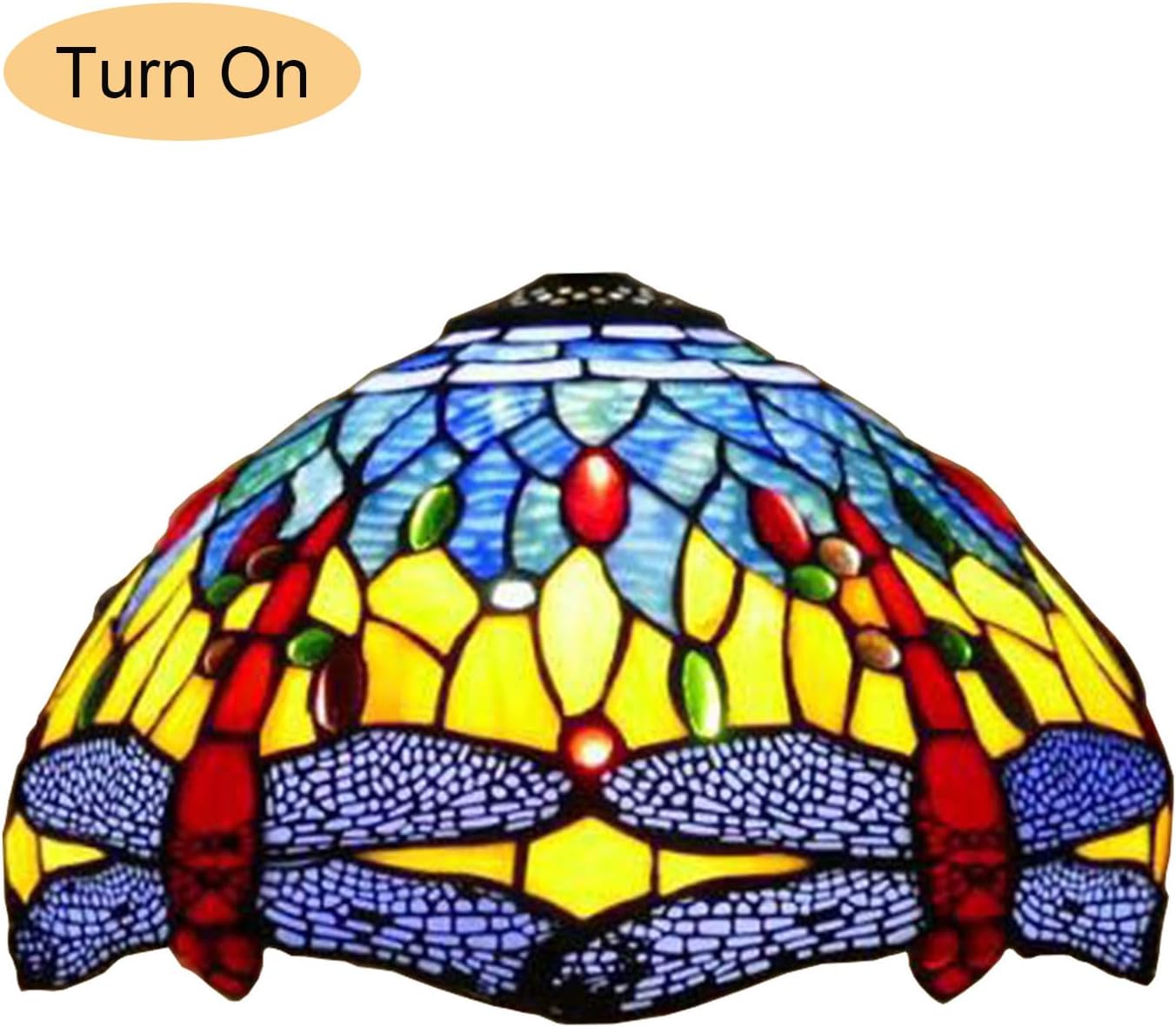 12 Inch Dragonfly Stained Glass Lamp Shade, Tiffany Style Lampshades Replacement, Handmade Vintage Lamp Cover Accessories Only for Table lamp Pendant Light Ceiling Fixture,Yellow