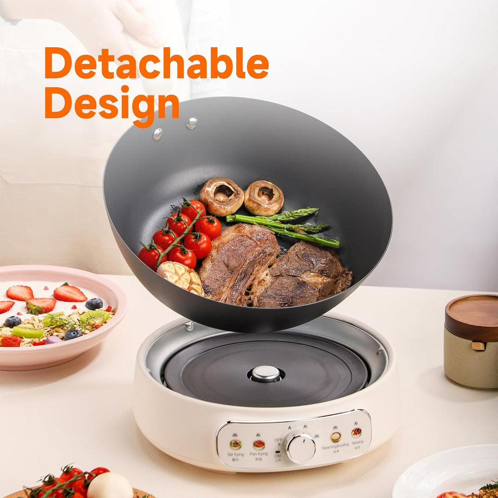 Joydeem 5Qt Electric Skillet, Pure Iron Nonstick Frying Pan with Glass Lid & Steamer Rack, 1600W 3-Level Heat Control, Removable Pot, Family-Sized Cooker for Boil Steam Sauté, 11.81inch