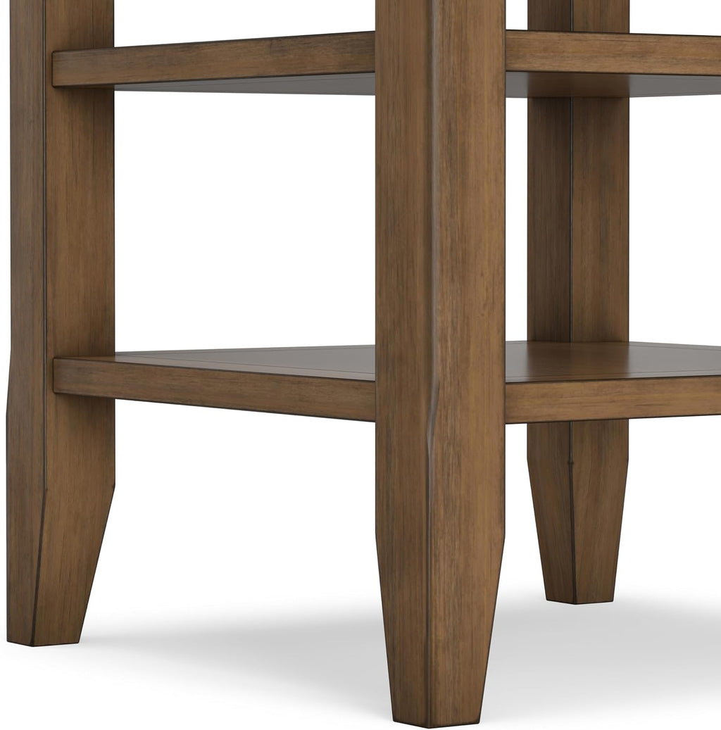 SIMPLIHOME Acadian End Table - 19 inch Wide Solid Wood Square Side Table with 2 Open Shelves in Rustic Natural Aged Brown, Nightstand or Shelving Unit for Living Room or Bedroom with Storage