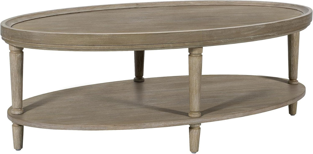 Martha Stewart Ayanna Round Coffee Table for Living Room, Bedford Collection, Farmhouse Coffee Table with Shelving for Storage, Modern Farmhouse Living Room Table, 48' Wide Reclaimed Greige