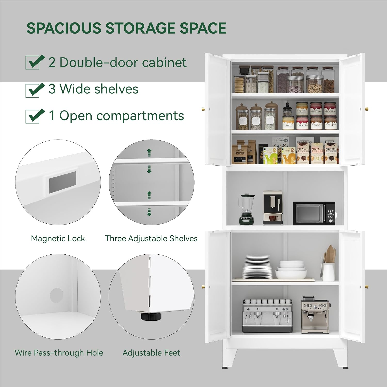 COFaR 69' Tall Modern Kitchen Pantry,Metal Storage Cabinet with Adjustable Shelves,Pantry Cabinet with 6-Tier,Freestanding Cupboard for Kitchen,Dining Room,Living Room,Bathroom,White