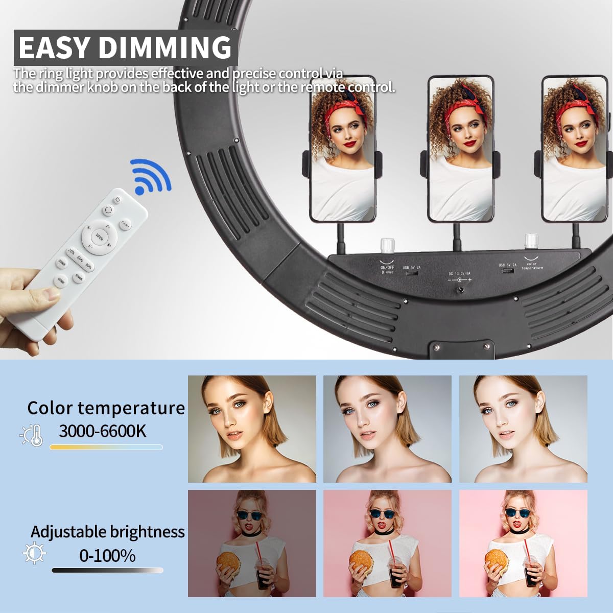 25 '' Ring Light Wall Mount with Phone Holder, Rotatable Triangle Boom Arm Overhead Light Stand for Photography Lighting Studio, Live Streaming, Salon, Barber Light, Beauty Tattoo Light