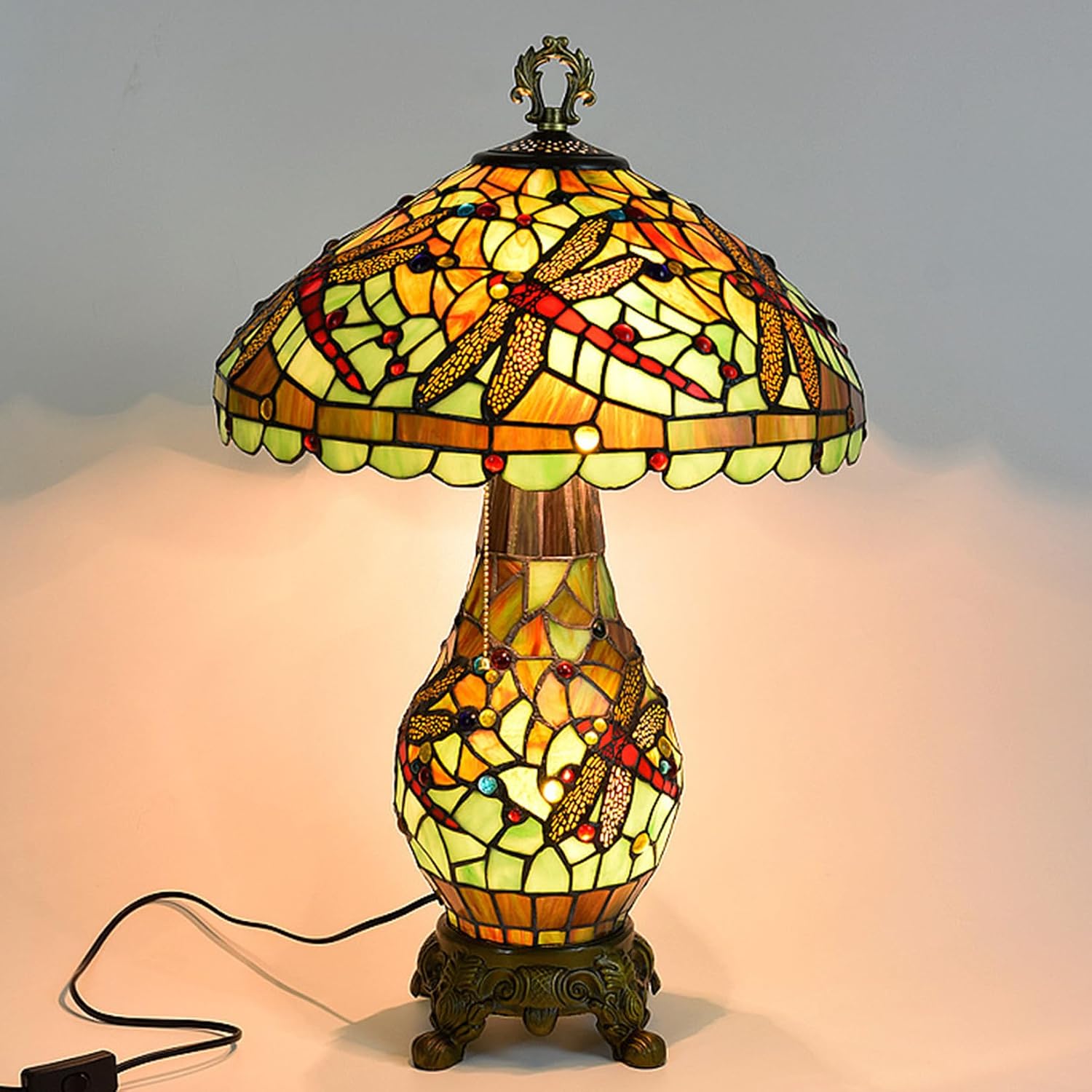 W16H9 Inch Tiffany Lamp Shade Replacement, Stained glass Dragonfly style Lampshades, Only Handmade Retro lampshade Replacement for Table Lamp Pendant Light Floor Lamp Ceiling Fixture,Green
