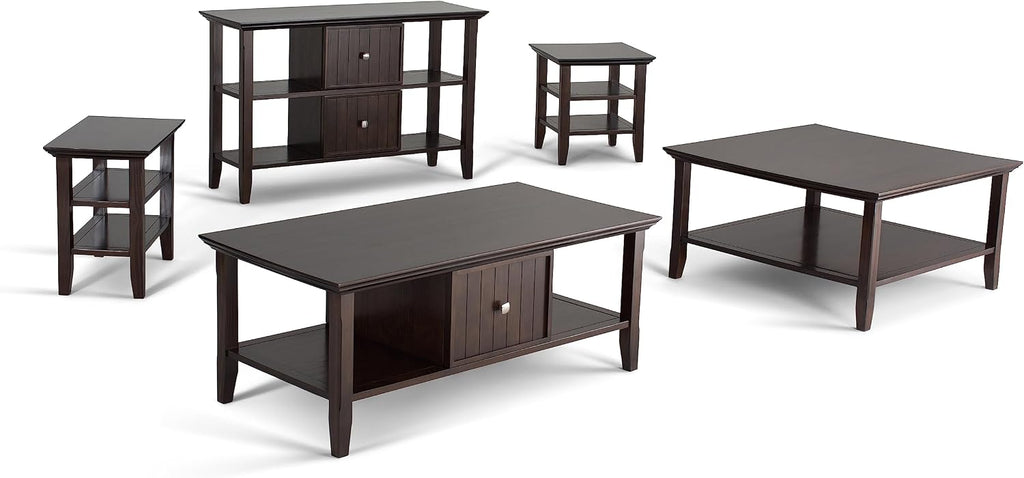 SIMPLIHOME Acadian End Table - 19 inch Wide Solid Wood Square Side Table with 2 Open Shelves in Brunette Brown, Transitional Nightstand or Shelving Unit for Living Room or Bedroom with Storage