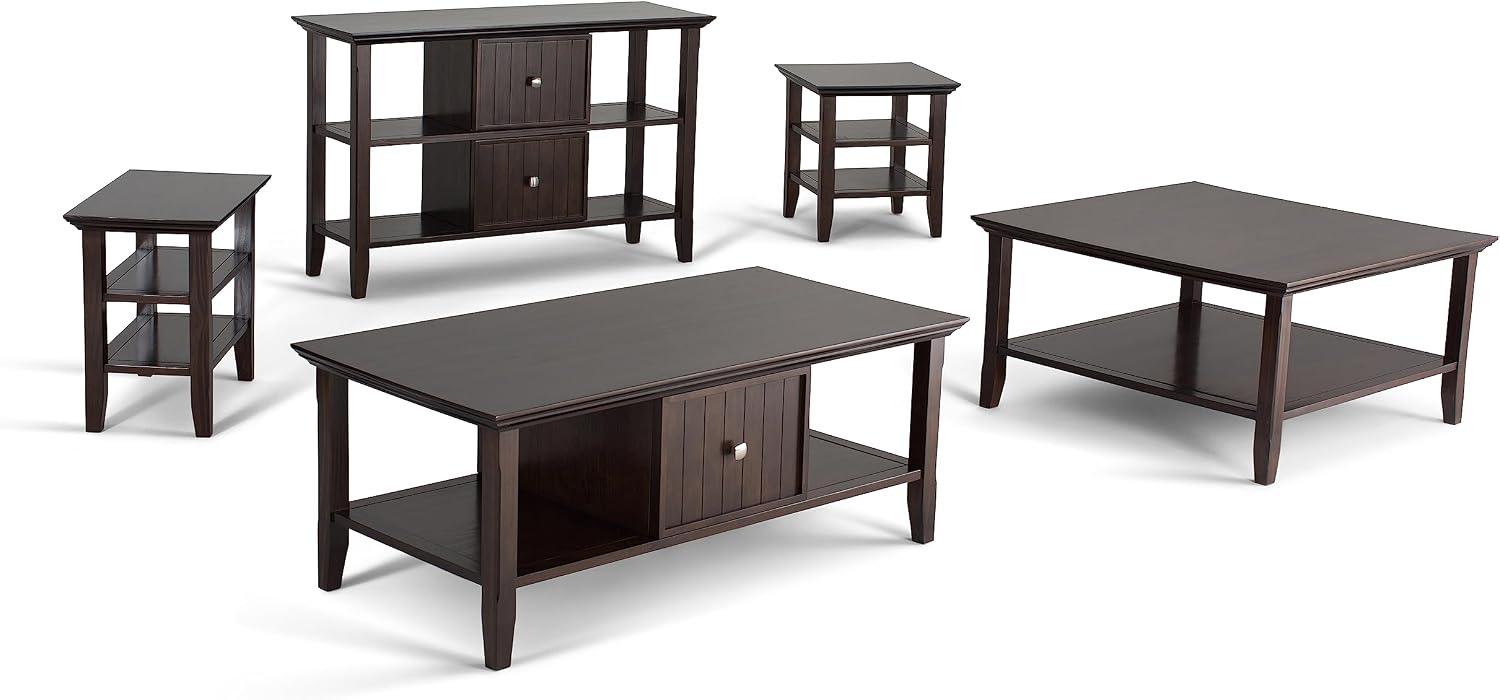 SIMPLIHOME Acadian End Table - 19 inch Wide Solid Wood Square Side Table with 2 Open Shelves in Brunette Brown, Transitional Nightstand or Shelving Unit for Living Room or Bedroom with Storage