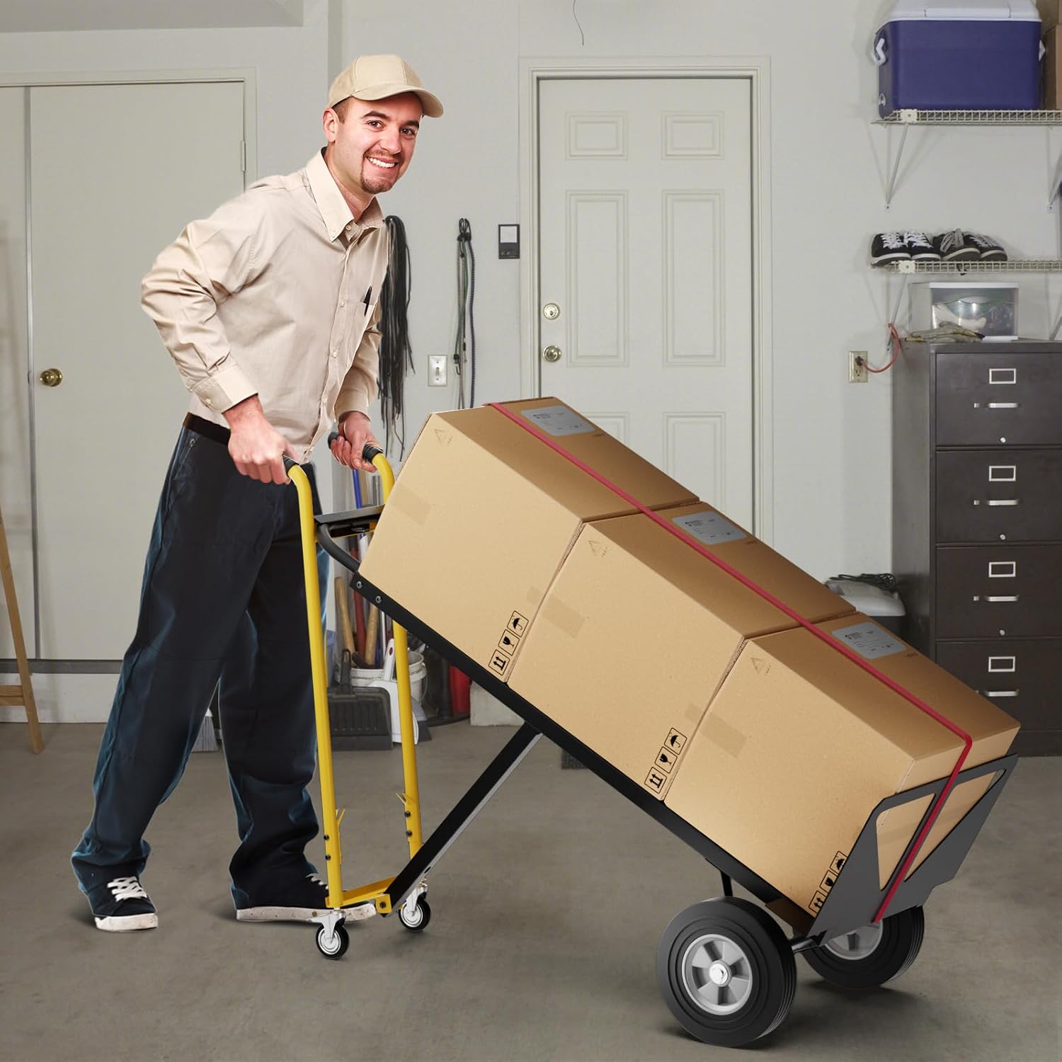 Goplus Convertible Hand Truck, 3-in-1 Metal Dolly Cart with 4 Wheels (2 Lockable), 1000 LBS Capacity, Safety Straps, Heavy-Duty Collapsible Folding Cart for Moving Home, Garage, Shop