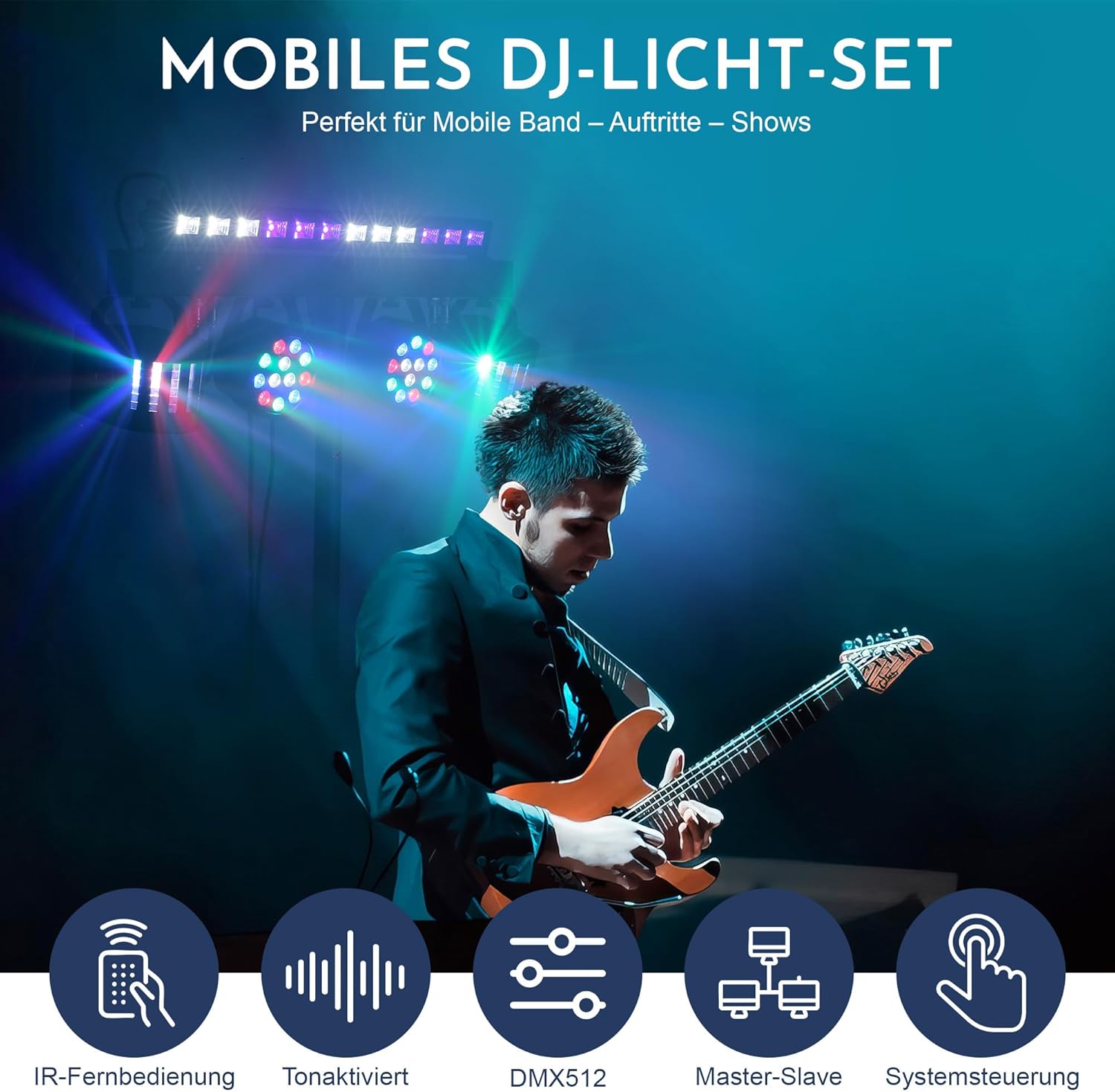 Telbum DJ Lights Stand for Parties - Professional 5in1 LED DJ Lighting System with Stand, DMX512, Sound Activated Stage Lights Package for Wedding Live Band Disco Club Gig Bar Booth Show Events